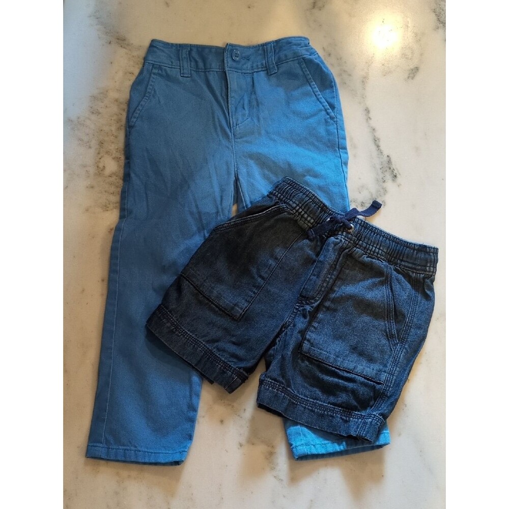 Hanna Andersson Size 100 Chambray Shorts + Sky Blue Twill Chino Pants EUC Bundle